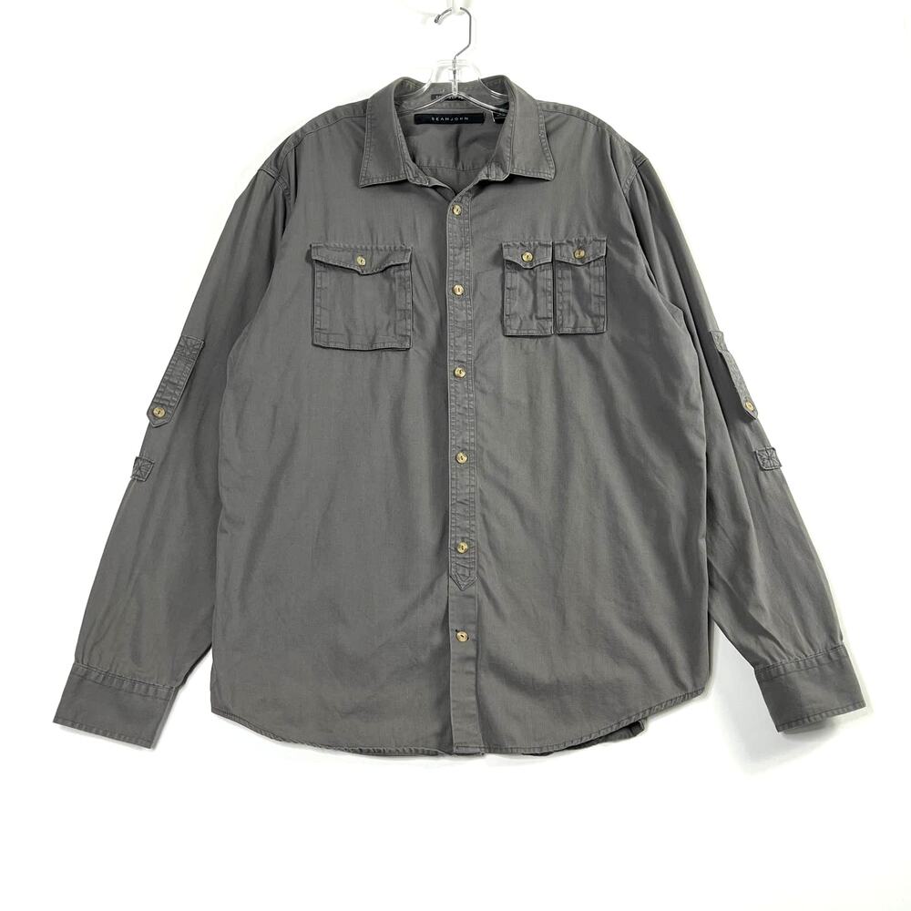 Sean John Long Sleeve Mid Weight Tailored Fit Button Shirt Gray Mens 3XL